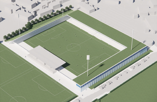 Fig.7 i lokalplan 735: Visualisering af forslag til fremtidig stadion 1. etape.